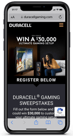 Duracell Gaming Den Sweepstakes phone