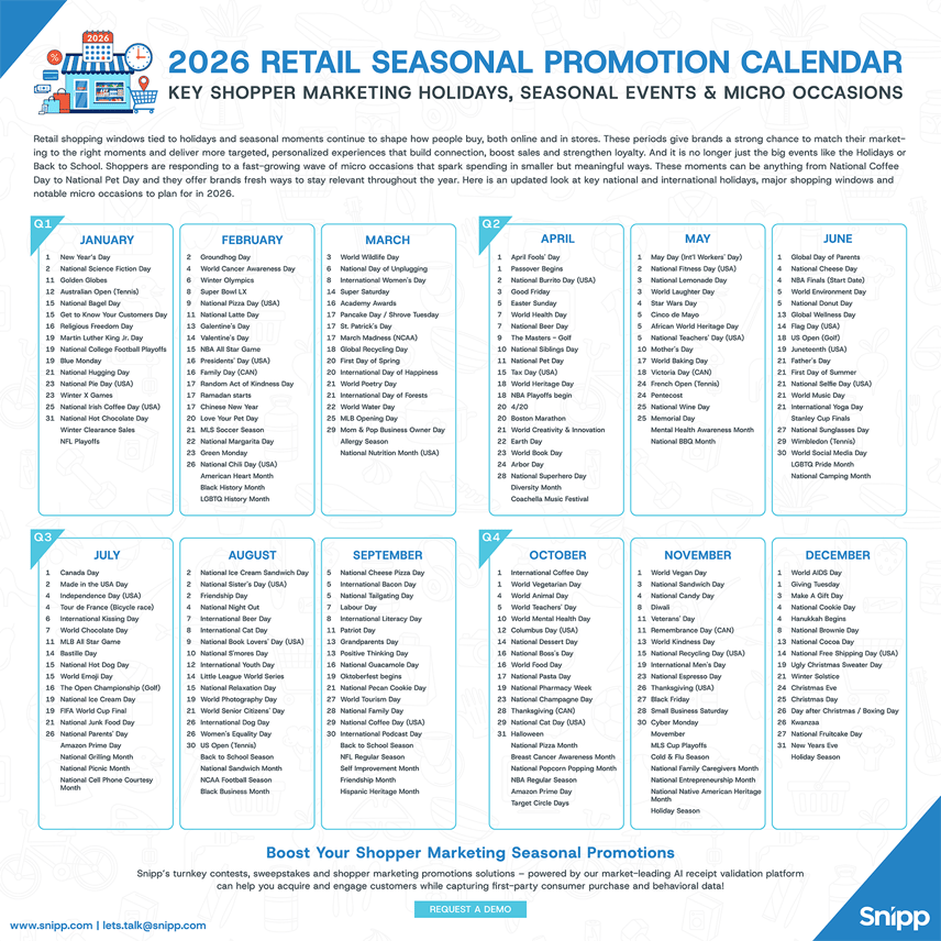 Snipp 2026 Retail Promotion Event Calendar